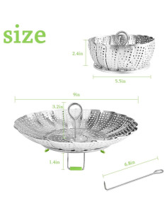 Cesta de Vapor Acero Inoxidable JMTEEA 18.4 cm Ajustable 2