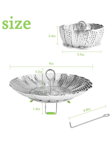 Cesta de Vapor Acero Inoxidable JMTEEA 18.4 cm Ajustable