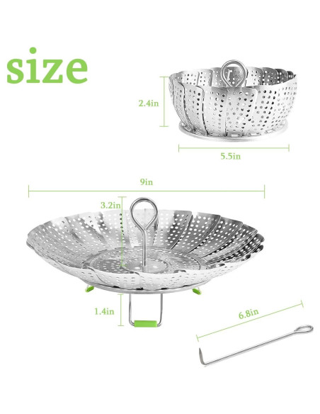 Cesta de Vapor Acero Inoxidable JMTEEA 18.4 cm Ajustable