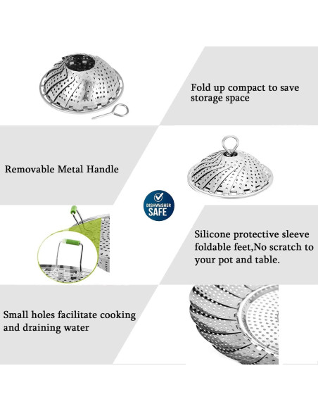 Cesta de Vapor Acero Inoxidable JMTEEA 18.4 cm Ajustable