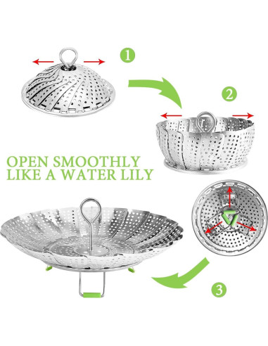 Cesta de Vapor Acero Inoxidable JMTEEA 18.4 cm Ajustable