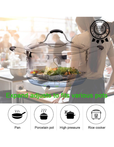 Cesta de Vapor Acero Inoxidable JMTEEA 18.4 cm Ajustable