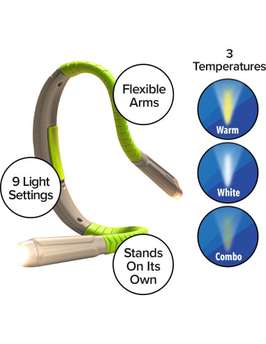 Luz de Cuello Lagarto Verde - Luz Portátil Flexible LED 3 Brillos