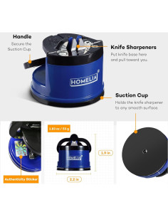 Afilador de cuchillos HOMELIA con ventosa - Azul - Fino 2