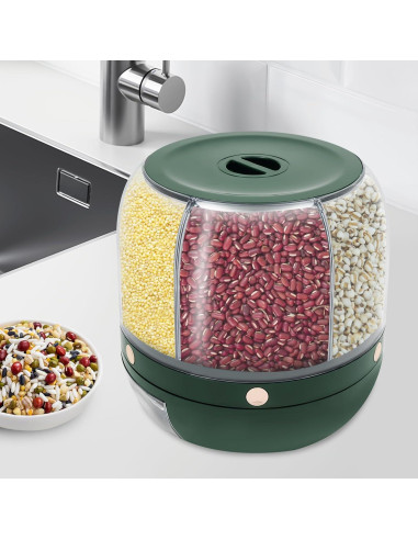 Dispensador de Granos TTOUOI 6 Compartimentos 5.9kg Verde Oscuro