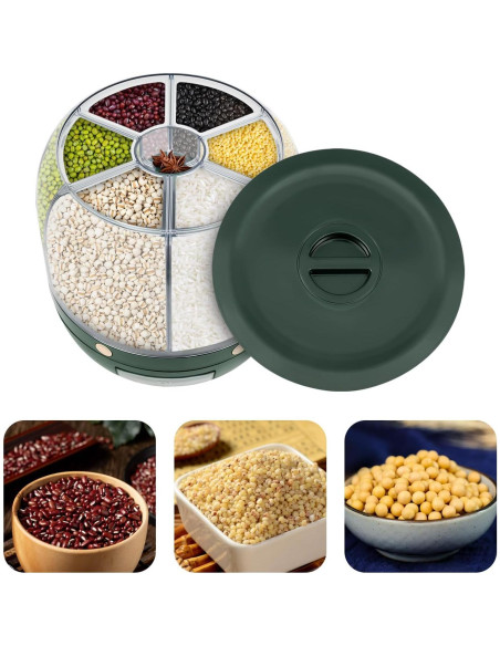 Dispensador de Granos TTOUOI 6 Compartimentos 5.9kg Verde Oscuro