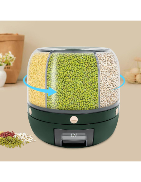 Dispensador de Granos TTOUOI 6 Compartimentos 5.9kg Verde Oscuro