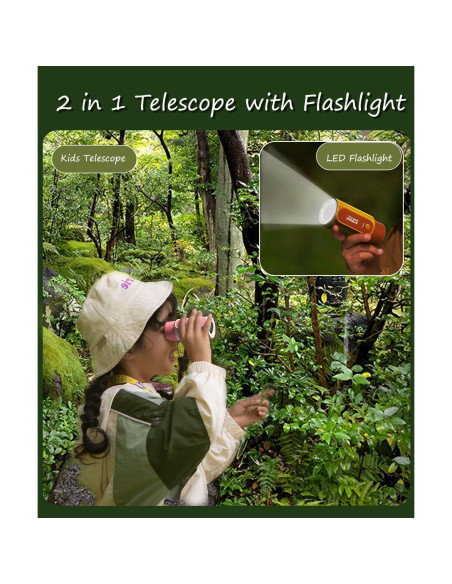 Telescopio Monocular Infantil VBANU Rosa 8X Zoom con Linterna LED