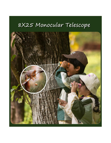 Telescopio Monocular Infantil VBANU Rosa 8X Zoom con Linterna LED