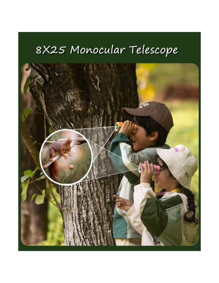 Telescopio Monocular Infantil VBANU Rosa 8X Zoom con Linterna LED