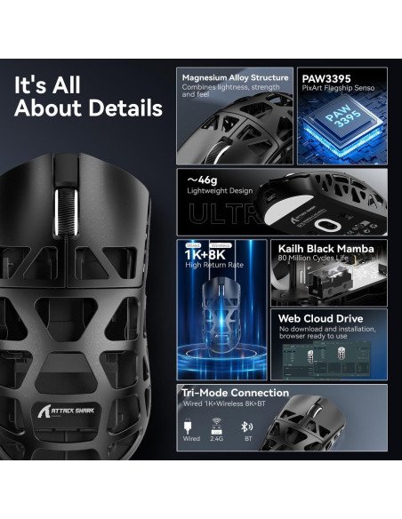 Ratón Gaming Inalámbrico FELICON R3 26K DPI 8KHz Ultraligero