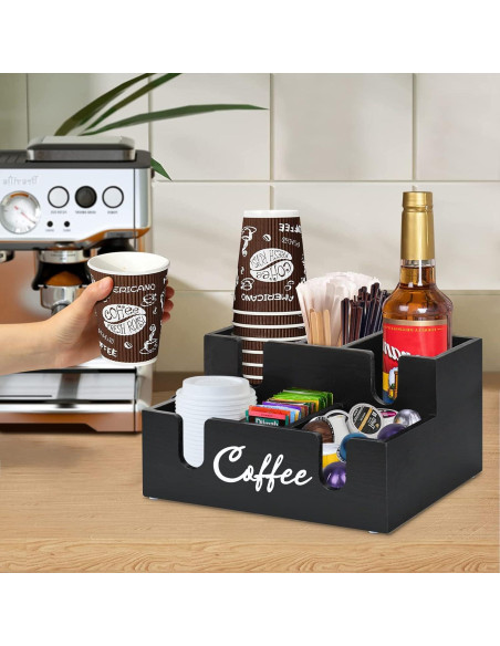 Soporte organizador de café Sollasi, 6 compartimentos de madera Soporte organizador de café Sollasi, 6 compartimentos de madera