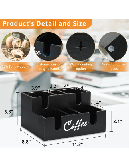Soporte organizador de café Sollasi, 6 compartimentos de madera Soporte organizador de café Sollasi, 6 compartimentos de madera