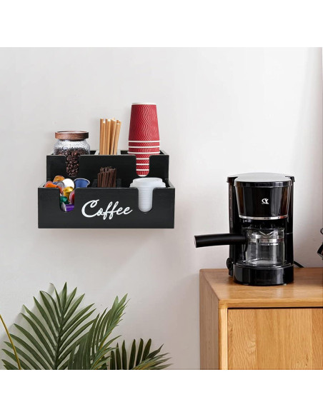 Soporte organizador de café Sollasi, 6 compartimentos de madera Soporte organizador de café Sollasi, 6 compartimentos de madera