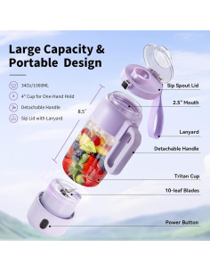 Licuadora Portátil MIXIDO 34oz Inalámbrica Libre de BPA Púrpura 2