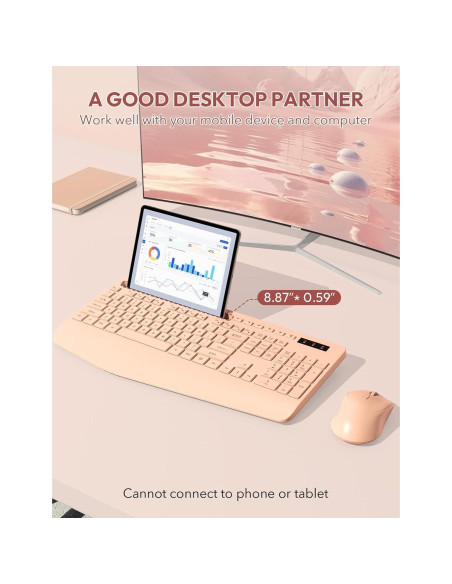 Combo Teclado y Ratón Inalámbricos SABLUTE Rosa Champán