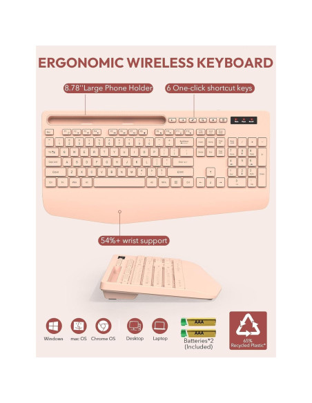 Combo Teclado y Ratón Inalámbricos SABLUTE Rosa Champán