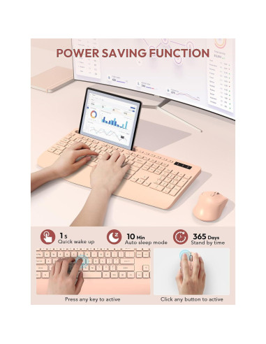 Combo Teclado y Ratón Inalámbricos SABLUTE Rosa Champán