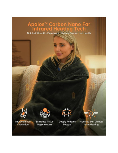 Manta Calentada Eléctrica Jartoo 152x127cm Gris 24V Infrarrojos