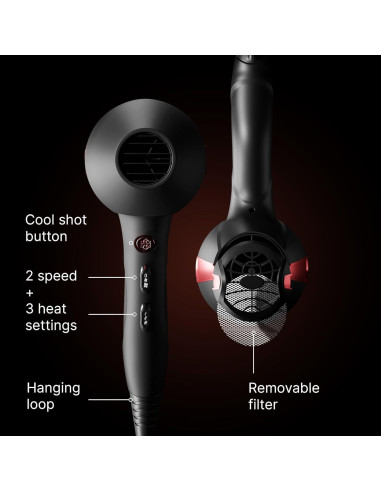 Secador de Pelo Profesional Trezoro 2200W con Difusor Negro