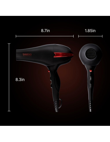 Secador de Pelo Profesional Trezoro 2200W con Difusor Negro
