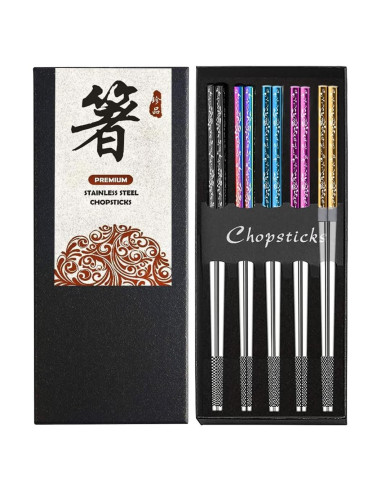 Palillos de Acero Inoxidable Reutilizables HMM 5 Pares 23.5 cm