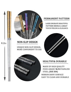 Palillos de Acero Inoxidable Reutilizables HMM 5 Pares 23.5 cm 2