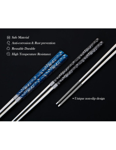 Palillos de Acero Inoxidable Reutilizables HMM 5 Pares 23.5 cm