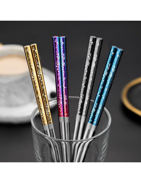 Palillos de Acero Inoxidable Reutilizables HMM 5 Pares 23.5 cm