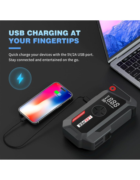 Compresor de Aire LEEPEE TM16K 12V 3000A con Linterna LED