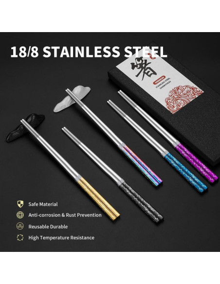 Palillos de Acero Inoxidable Reutilizables HMM 5 Pares 23.5 cm