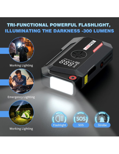 Compresor de Aire LEEPEE TM16K 12V 3000A con Linterna LED