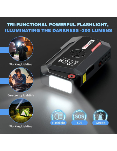 Compresor de Aire LEEPEE TM16K 12V 3000A con Linterna LED