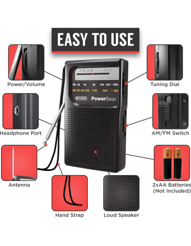 Radio Portátil PowerBear PB-PR-01 AM/FM con Auriculares