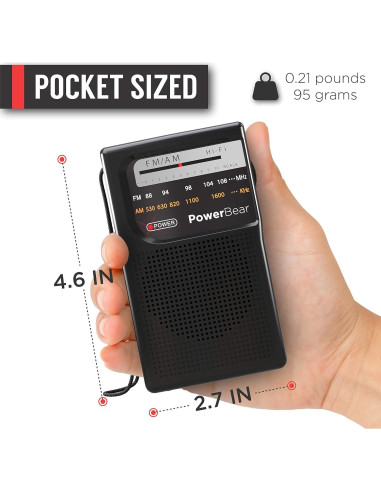 Radio Portátil PowerBear PB-PR-01 AM/FM con Auriculares