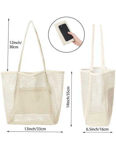Bolsa de Playa de Malla Grande Iioscre 45.7x35.6cm Beige