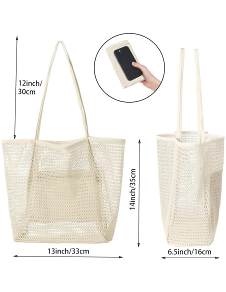 Bolsa de Playa de Malla Grande Iioscre 45.7x35.6cm Beige