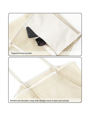 Bolsa de Playa de Malla Grande Iioscre 45.7x35.6cm Beige