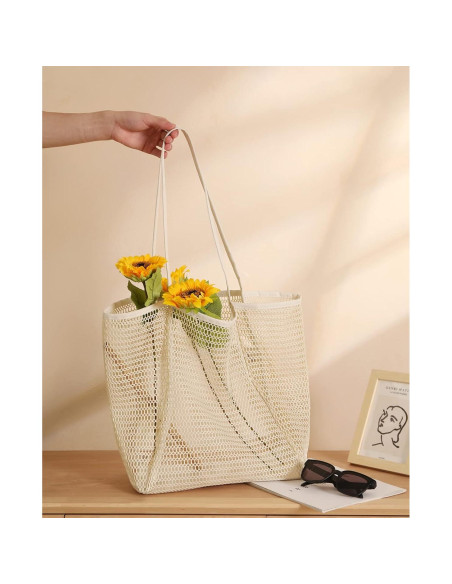 Bolsa de Playa de Malla Grande Iioscre 45.7x35.6cm Beige