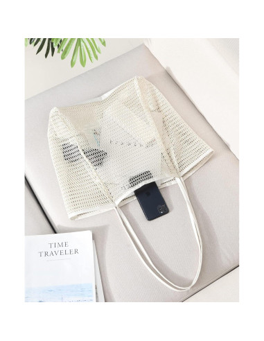 Bolsa de Playa de Malla Grande Iioscre 45.7x35.6cm Beige