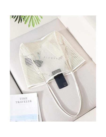 Bolsa de Playa de Malla Grande Iioscre 45.7x35.6cm Beige