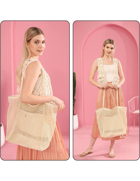 Bolsa de Playa de Malla Grande Iioscre 45.7x35.6cm Beige