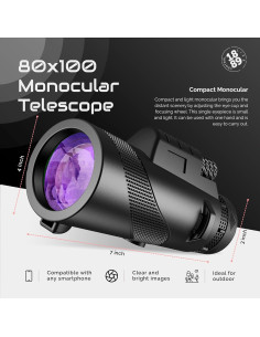 Telescopio Monocular Central Life 80x100 HD con Adaptador 2