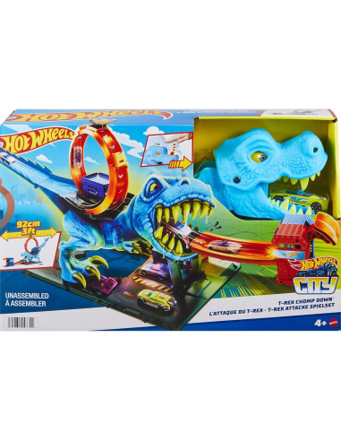 Juego de pista Hot Wheels City T-Rex Chomp Down con coche
