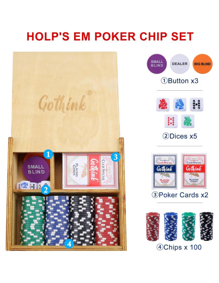 Juego de Póker GOTHINK 100 Fichas Profesionales + Cartas