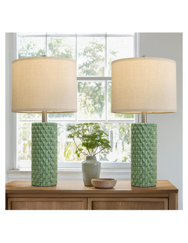 Juego de 2 Lámparas de Mesa USumkky Cerámica Verde 66 cm