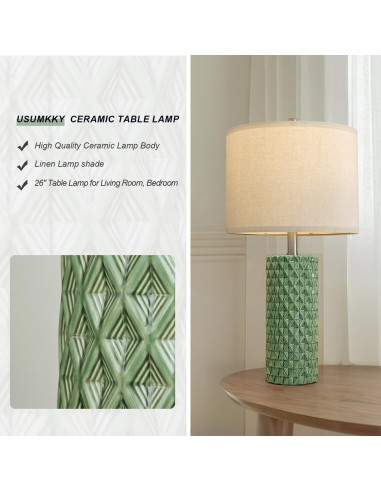 Juego de 2 Lámparas de Mesa USumkky Cerámica Verde 66 cm