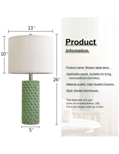 Juego de 2 Lámparas de Mesa USumkky Cerámica Verde 66 cm