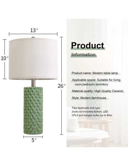 Juego de 2 Lámparas de Mesa USumkky Cerámica Verde 66 cm