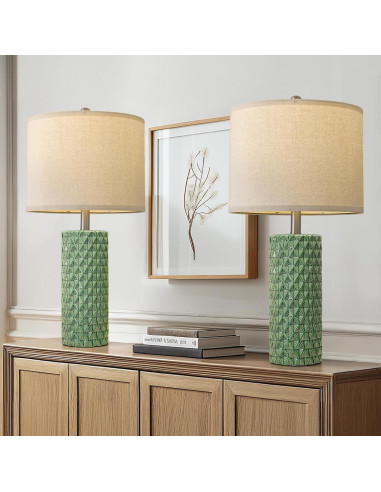 Juego de 2 Lámparas de Mesa USumkky Cerámica Verde 66 cm